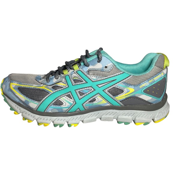 Asics 10 Gel Scram 3 Teal Gray Blue Camo Sneakers - Picture 8 of 16